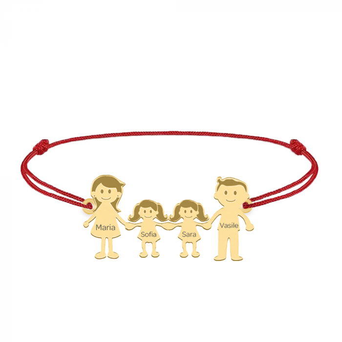Family - Bratara personalizata snur cu pandantiv din argint placat cu aur galben 24K membrii familiei - 4 membri [2]