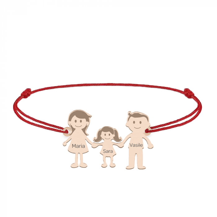 Family - Bratara personalizata snur cu pandantiv din argint placat cu aur roz membrii familiei - 3 membri [2]