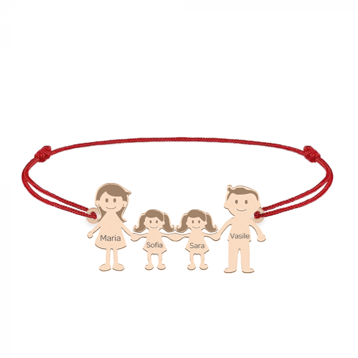 Family - Bratara personalizata snur cu pandantiv din argint placat cu aur roz membrii familiei - 4 membri [2]