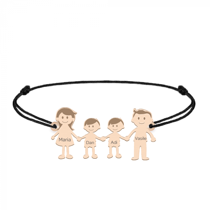 Family - Bratara personalizata snur cu pandantiv din argint placat cu aur roz membrii familiei - 4 membri [3]