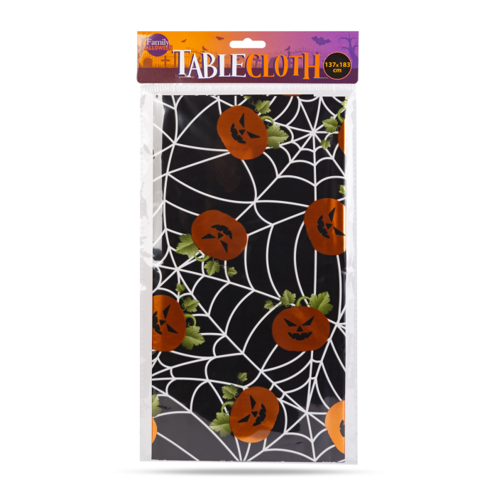 Fata de masa de Halloween - aluminiu - 137 x 183 cm - dovleac, panza de paianjen [2]