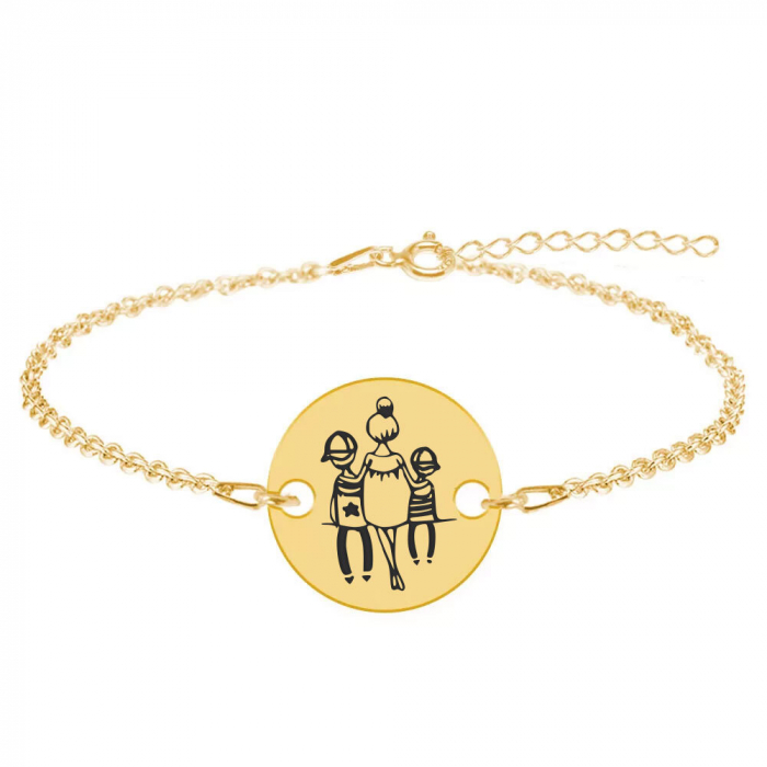 Felicia - Bratara personalizata din argint 925 placat cu aur galben de 24K mama cu doi copii [2]