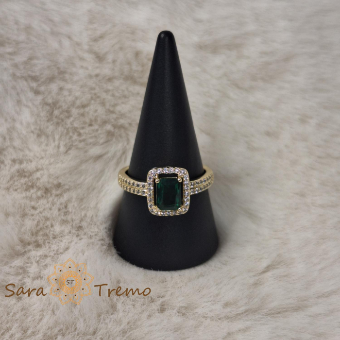 Inel elegant cu zirconia verde si cristale albe - placat 14k [6]