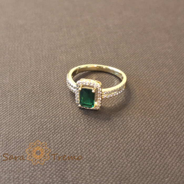 Inel elegant cu zirconia verde si cristale albe - placat 14k [2]