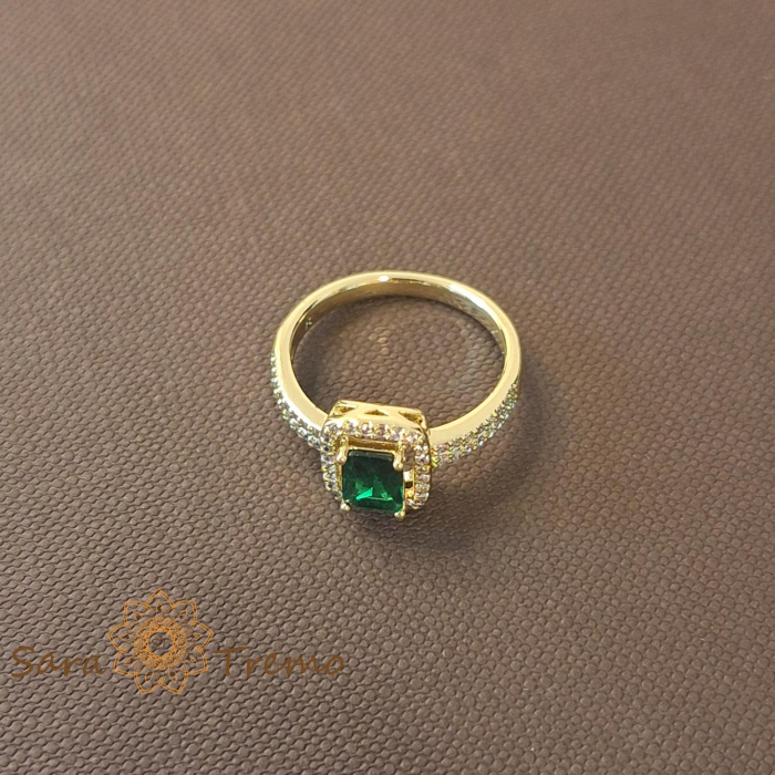 Inel elegant cu zirconia verde si cristale albe - placat 14k [4]