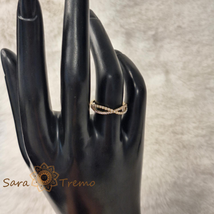 Inel dublu cu zirconia albe si perle eco - placat 14k [5]