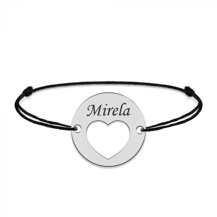 Heart - Bratara snur personalizata banut cu nume si inimioara din argint 925 [2]