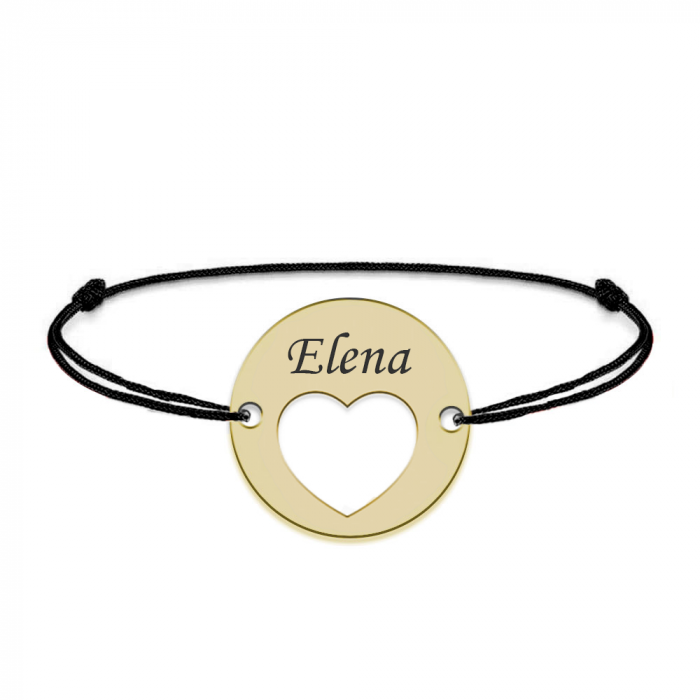 Heart - Bratara snur personalizata banut cu nume si inimioara din argint 925 placat cu aur galben 24K [2]