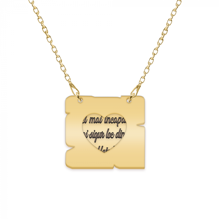 Colier personalizat cu text si inimioara decupata din argint 925 placat cu aur galben 24K [2]