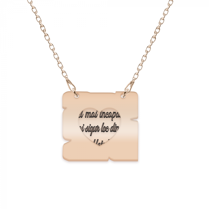 Colier personalizat cu text si inimioara decupata din argint 925 placat cu aur roz [2]