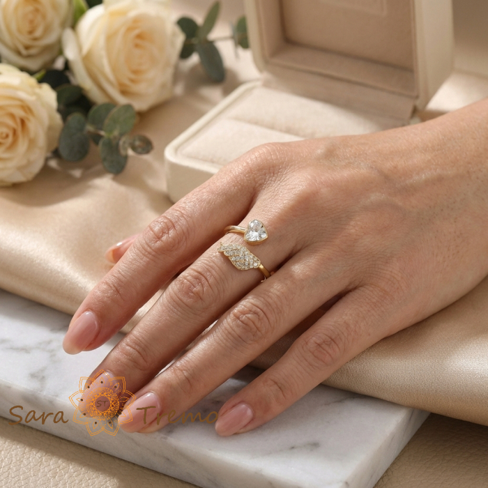 Inel Aripa Inimii – Inel placat cu aur 14K cu zirconia albe [3]