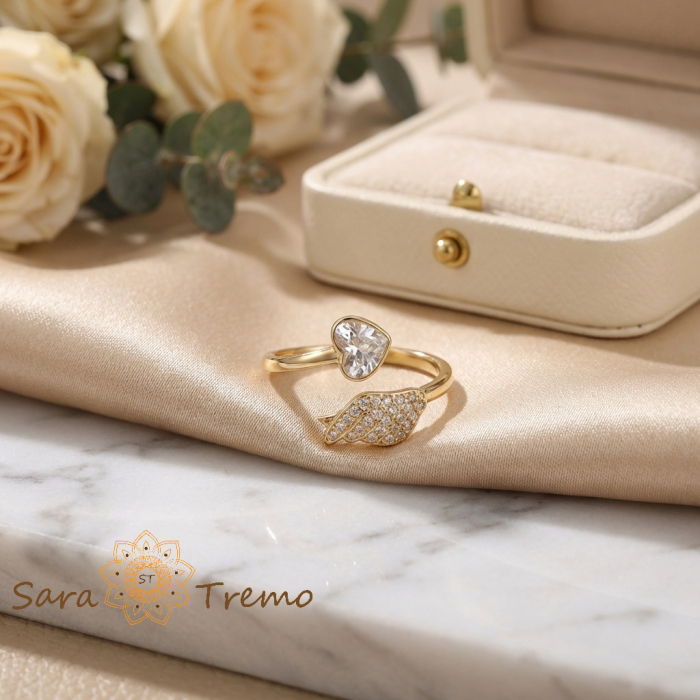 Inel Aripa Inimii – Inel placat cu aur 14K cu zirconia albe [2]