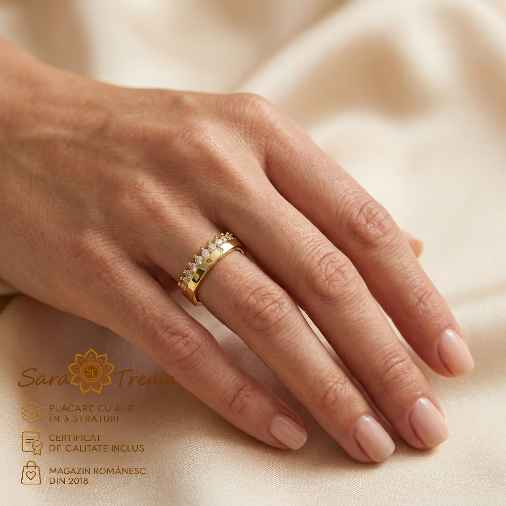 Inel Coroană de Lumină 4 mm cu zirconia, aur 14K | SaraTremo [2]