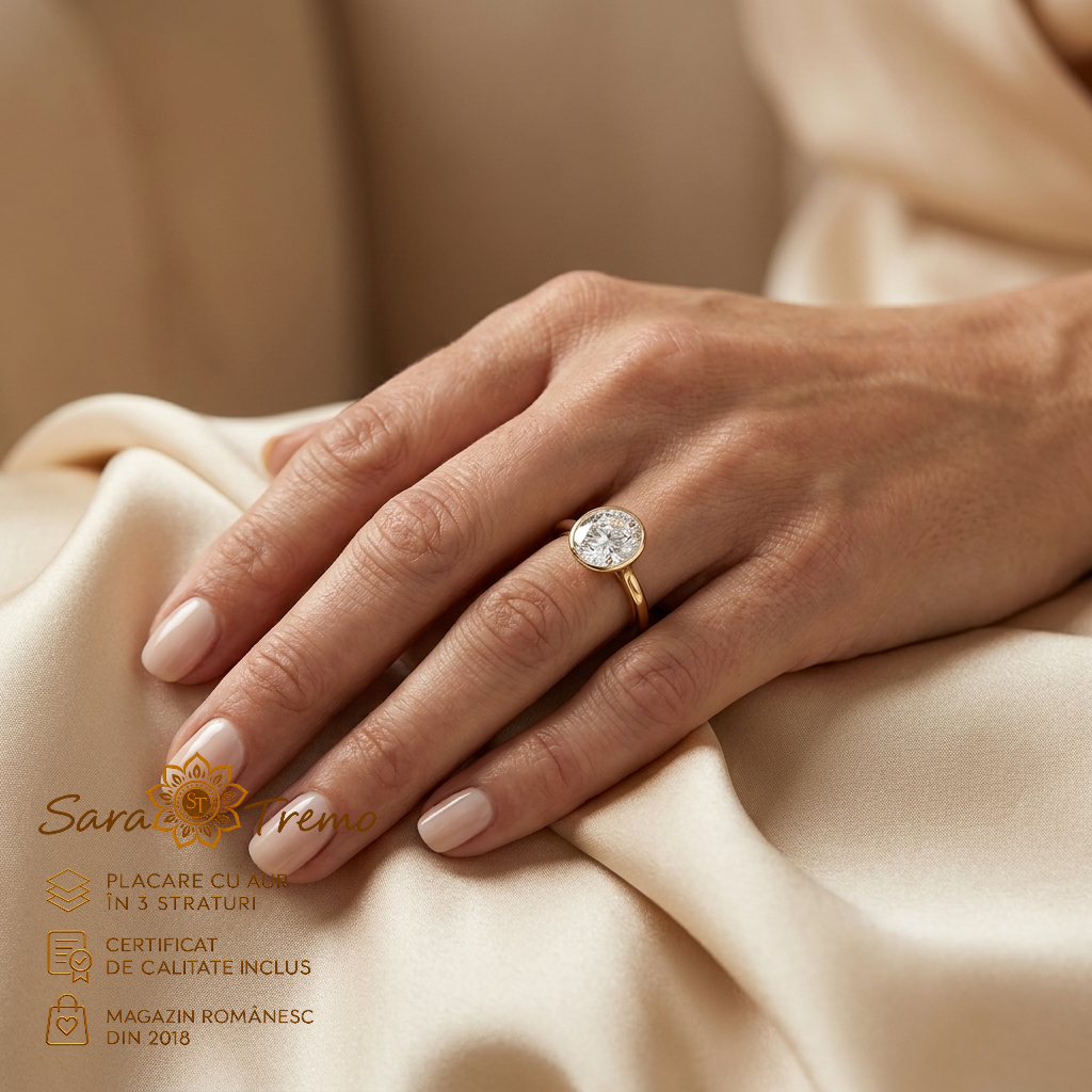 Inel Diamant Majestic cu zirconia 1 cm, aur 14K | SaraTremo [2]