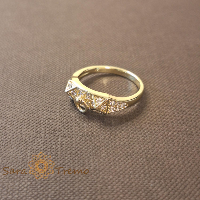 Inel geometric cu zirconia si decor charm - placat 14k [4]