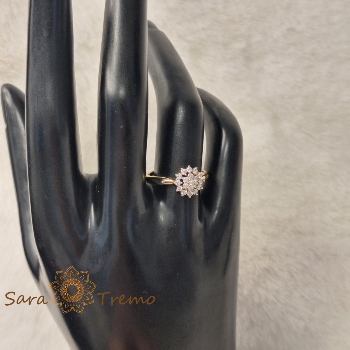 Inel floare cu cristale zirconia albe placat 14k - tip logodna [5]