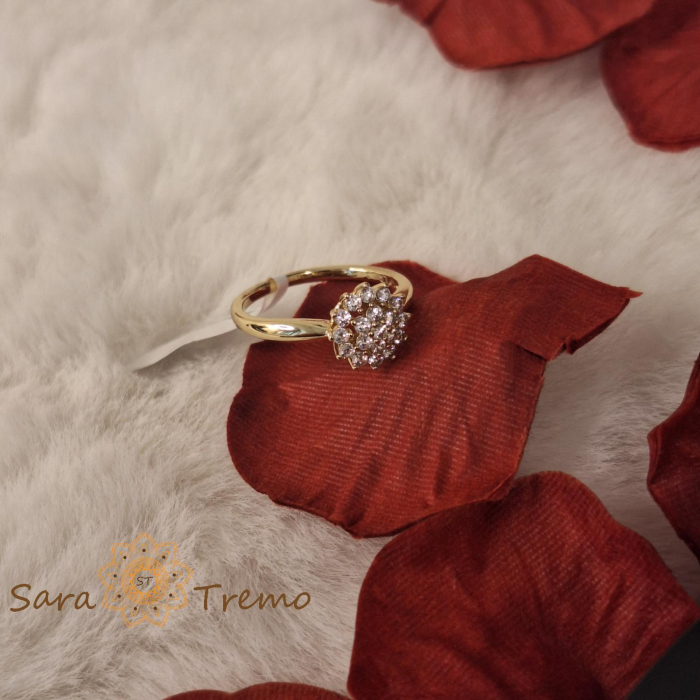 Inel floare cu cristale zirconia albe placat 14k - tip logodna [7]