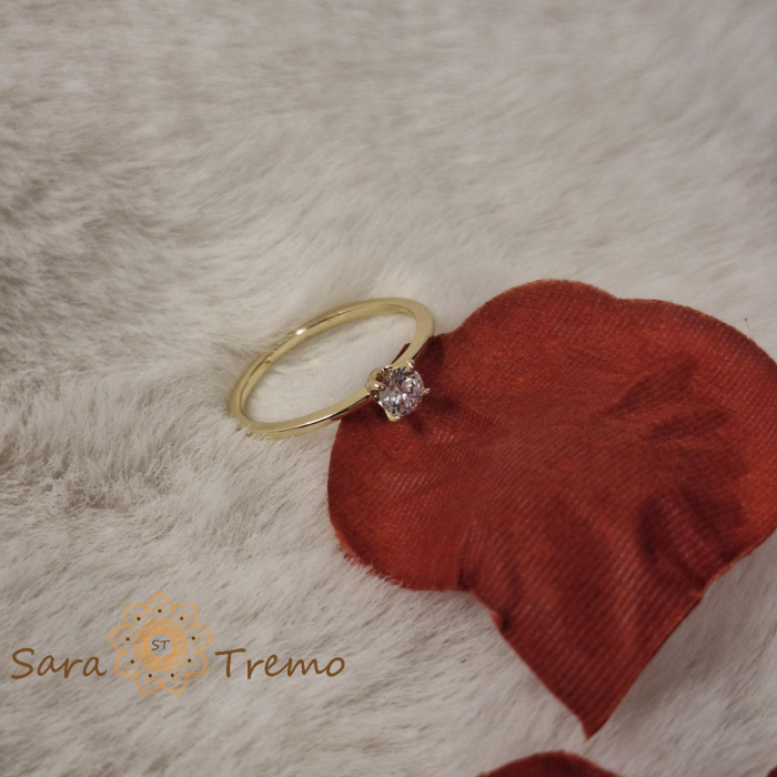 Inel clasic tip logodna cu zirconia alb - placat 14k [5]