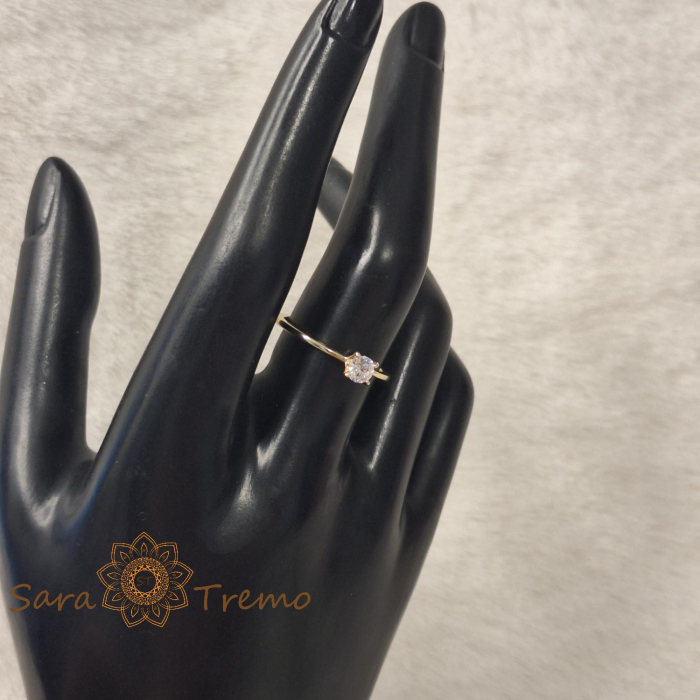 Inel clasic tip logodna cu zirconia alb - placat 14k [3]