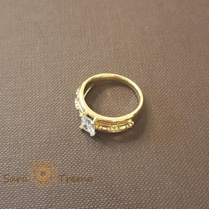 Inel geometric decupat cu zirconia dreptunghiular placat 14k - latime 7 mm [2]