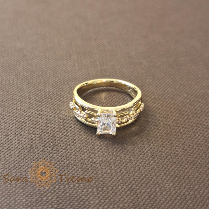 Inel geometric decupat cu zirconia dreptunghiular placat 14k - latime 7 mm [6]