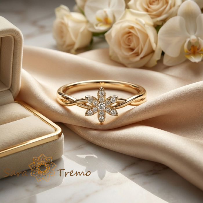 Inel Floarea Luminii – Inel placat cu aur 14K cu zirconia albe [2]