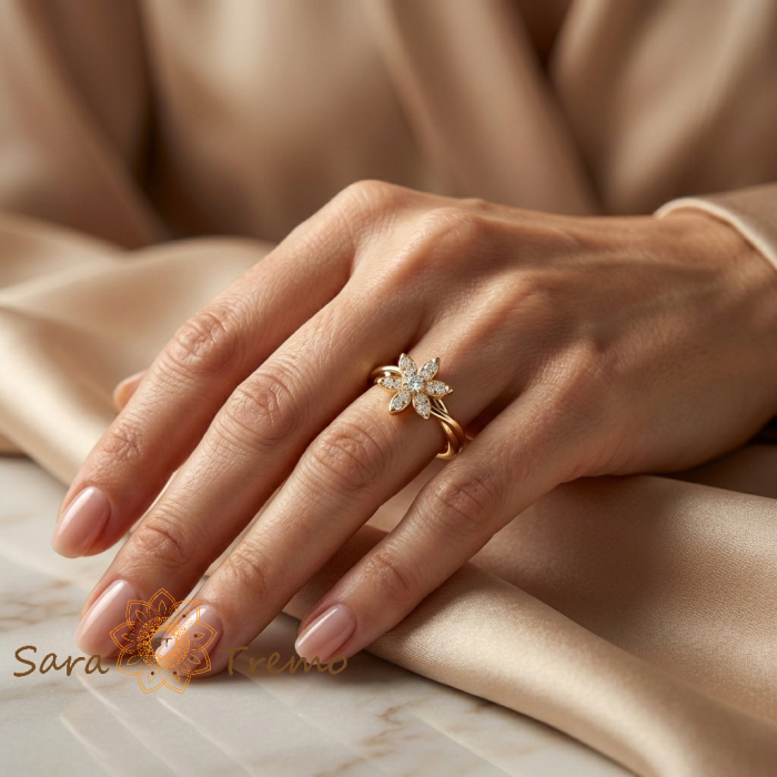 Inel Floarea Luminii – Inel placat cu aur 14K cu zirconia albe [3]