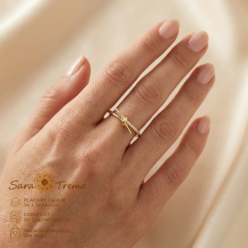 Inel Fundiță Delicată cu zirconia, placat cu aur 14K | SaraTremo [2]