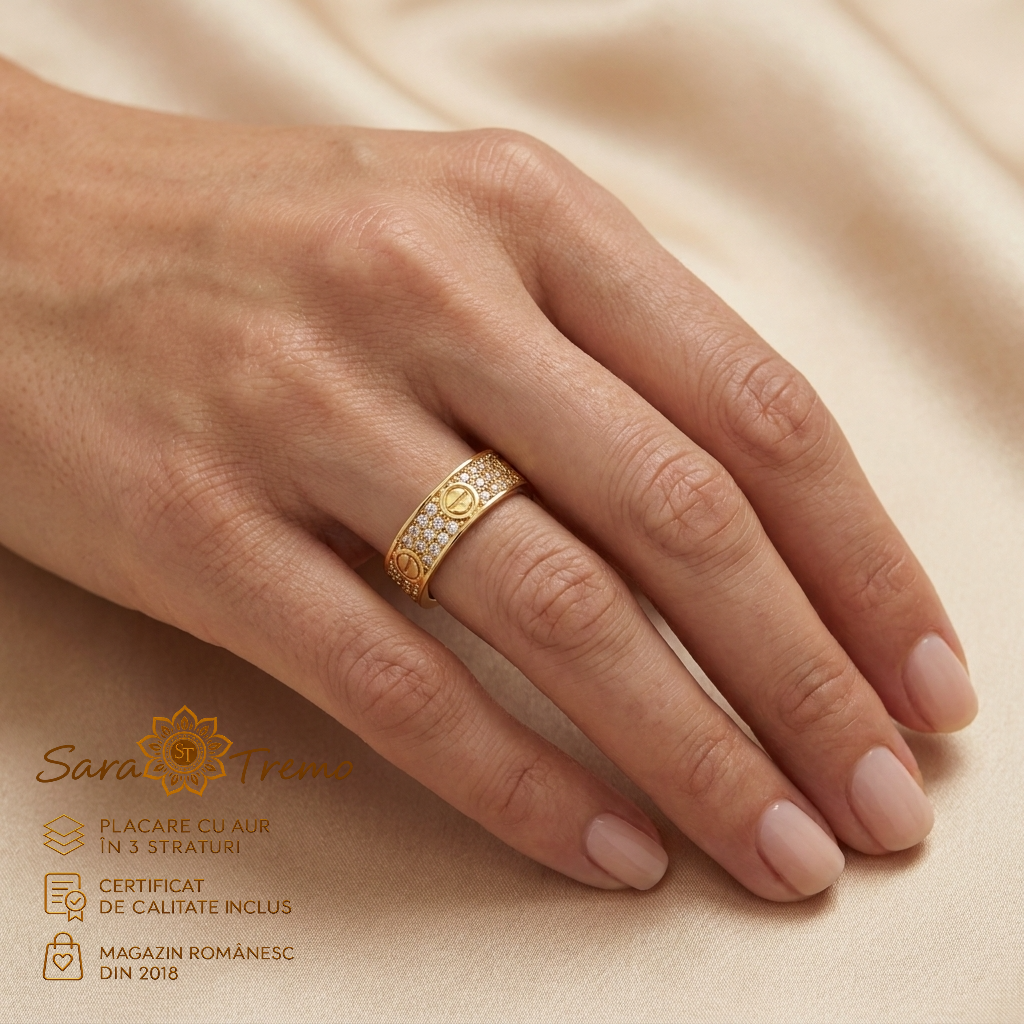 Inel Cercuri de Lumină 5 mm cu zirconia, aur 14K | SaraTremo [2]