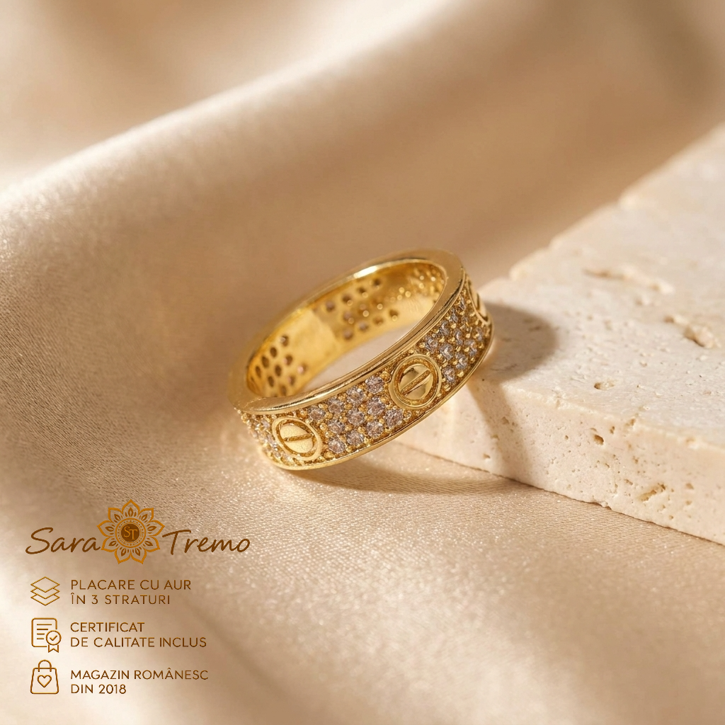Inel Cercuri de Lumină 5 mm cu zirconia, aur 14K | SaraTremo [3]
