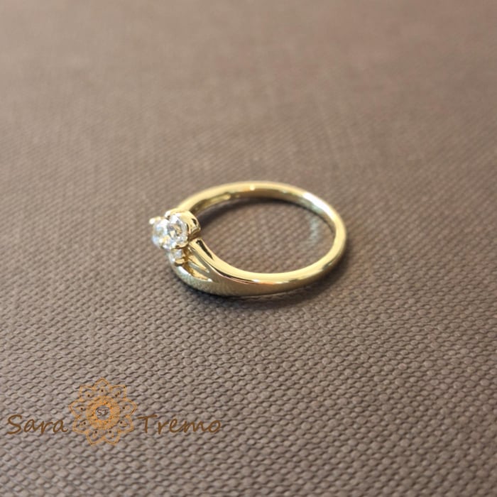 Inel floare cu 3 cristale zirconia albe - placat 14k [4]
