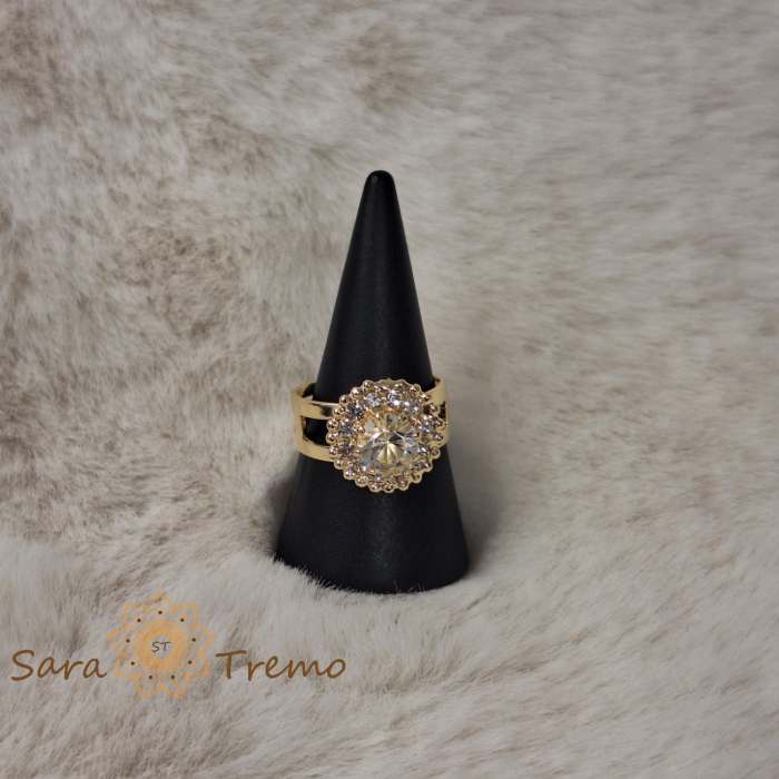 Inel reglabil floare cu cristal chihlimbar placat 18k - origine Brazilia [6]