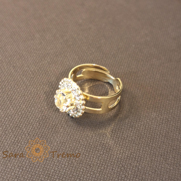 Inel reglabil floare cu cristal chihlimbar placat 18k - origine Brazilia [4]