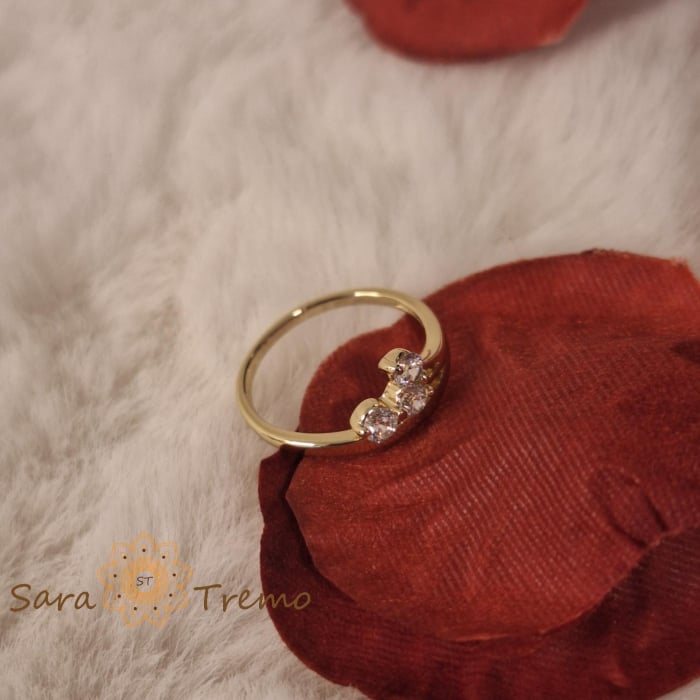 Inel floare cu 3 cristale zirconia albe - placat 14k [6]