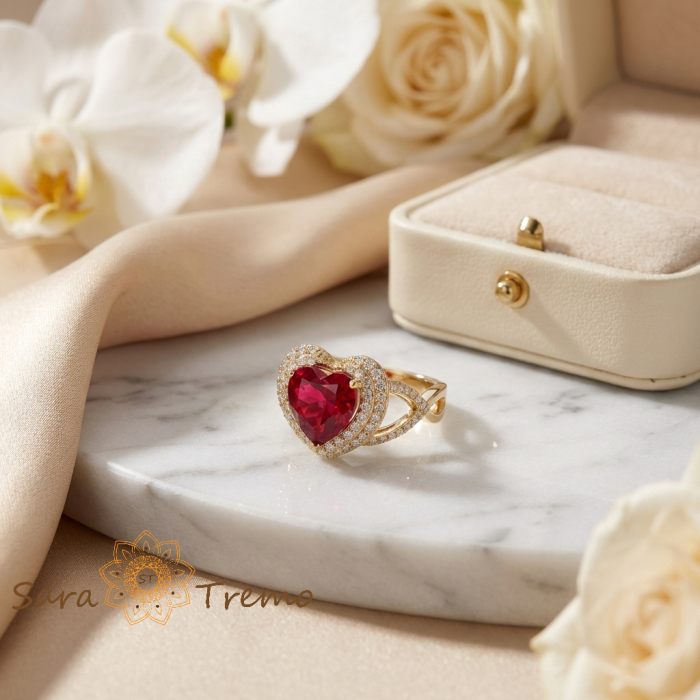 Inel Inima Rubinului Imperial – Inel placat cu aur 14K cu zirconia rosii si albe [2]