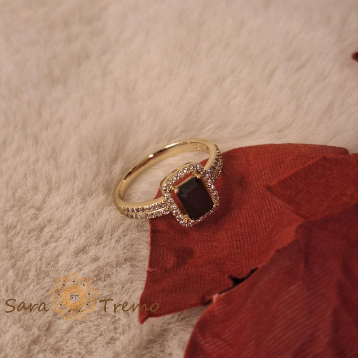 Inel elegant cu cristal negru fumuriu si zirconia - placat 14k [2]