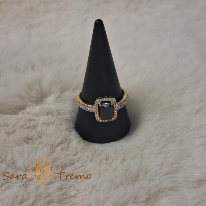 Inel elegant cu cristal negru fumuriu si zirconia - placat 14k [3]
