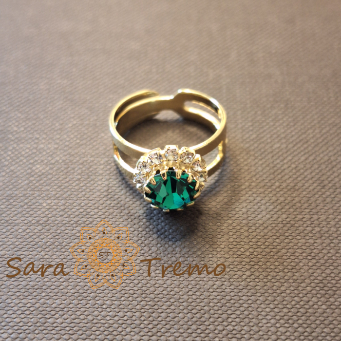 Inel Gradina Tainica – floare cu cristal verde, reglabil, placat cu aur 18K [4]