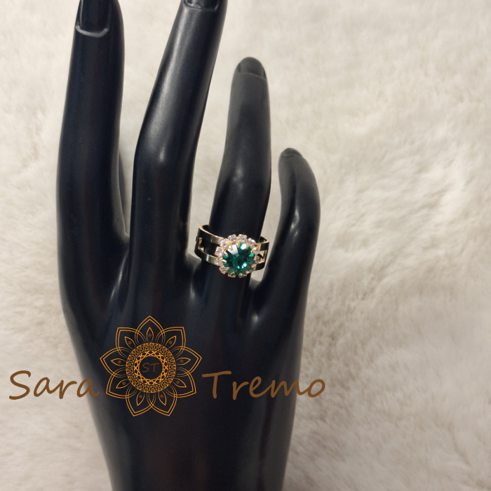Inel Gradina Tainica – floare cu cristal verde, reglabil, placat cu aur 18K [5]