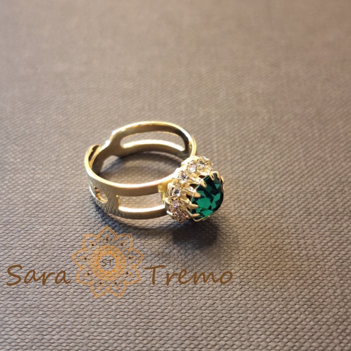 Inel Gradina Tainica – floare cu cristal verde, reglabil, placat cu aur 18K [3]
