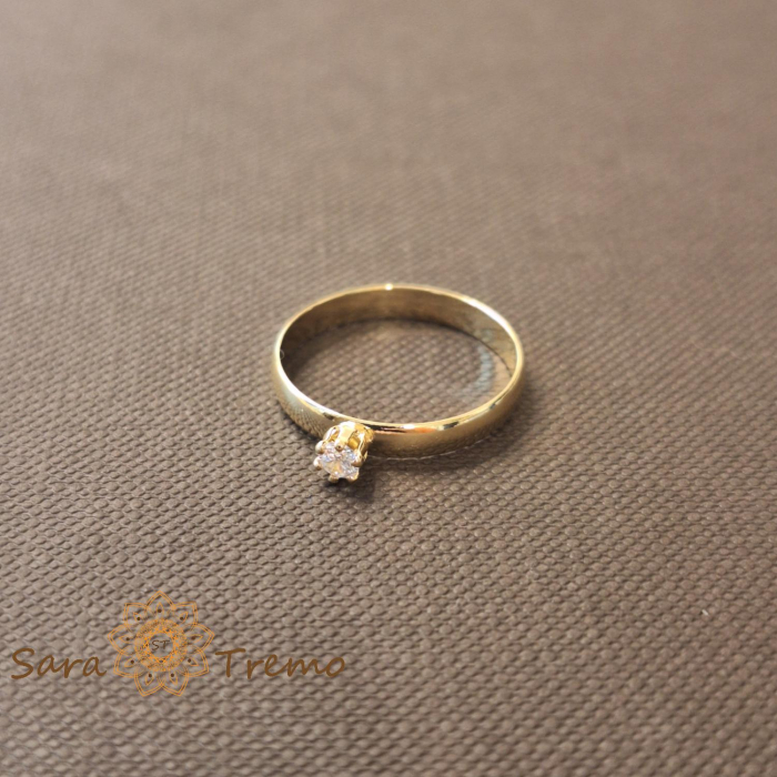 Inel tip logodna cu zirconia fatetat placat 14k - latime 3 mm [3]