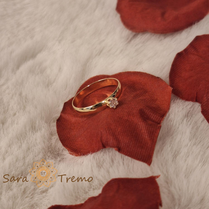 Inel tip logodna cu zirconia fatetat placat 14k - latime 3 mm [4]