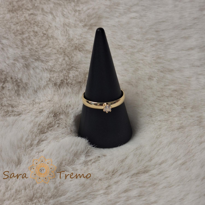 Inel tip logodna cu zirconia fatetat placat 14k - latime 3 mm [5]