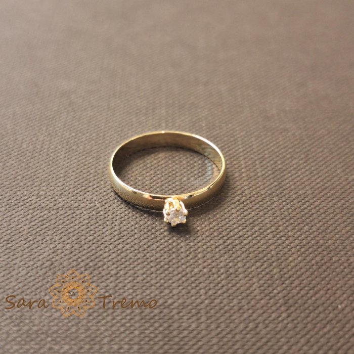Inel tip logodna cu zirconia fatetat placat 14k - latime 3 mm [7]