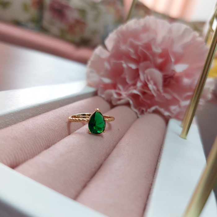 Inel placat cu aur Drop cu piatra verde - bijuterie eleganta pentru femei [4]