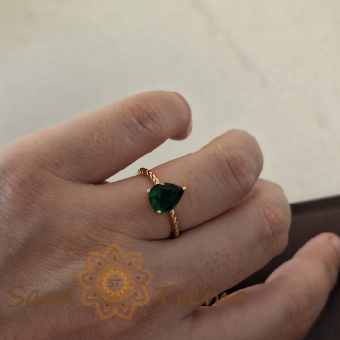 Inel placat cu aur Drop cu piatra verde - bijuterie eleganta pentru femei [6]