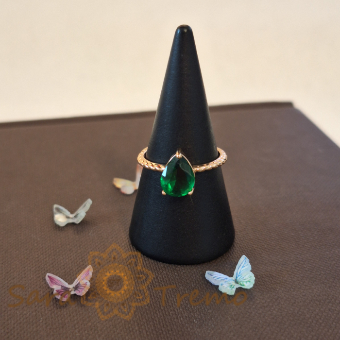 Inel placat cu aur Drop cu piatra verde - bijuterie eleganta pentru femei [5]