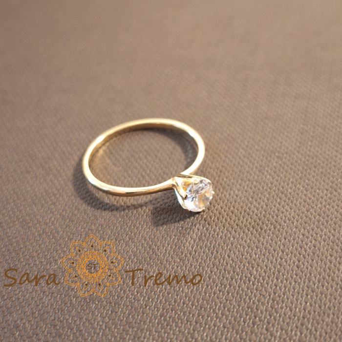Inel placat cu aur, model fin cu cristal zirconia alb – stil clasic de logodnă [3]