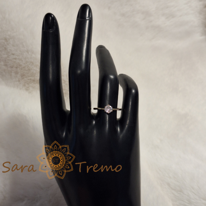 Inel placat cu aur, model fin cu cristal zirconia alb – stil clasic de logodnă [5]