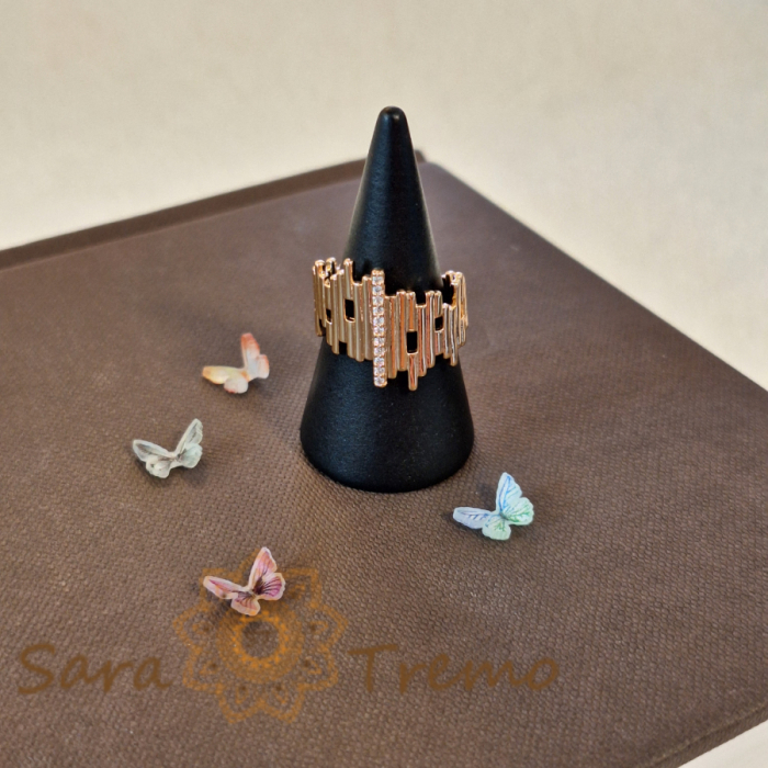 Inel placat cu aur "Music of the Heart" - Model elegant cu linii verticale [2]
